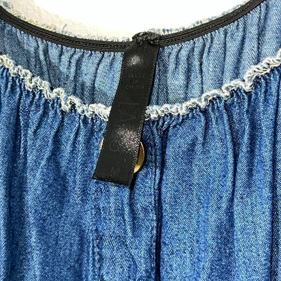 Lapis Anthropologie Tiered Smocked Denim Maxi Peasant Prairie Boho Dress Sz M - Picture 5 of 15